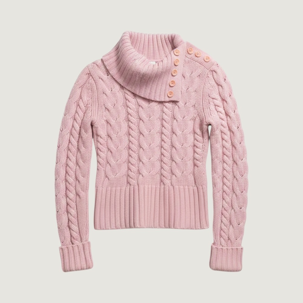 Banana Republic Pink Angora‎ Wool Cable Knit Button Cowl Neck Sweater XS Preppy